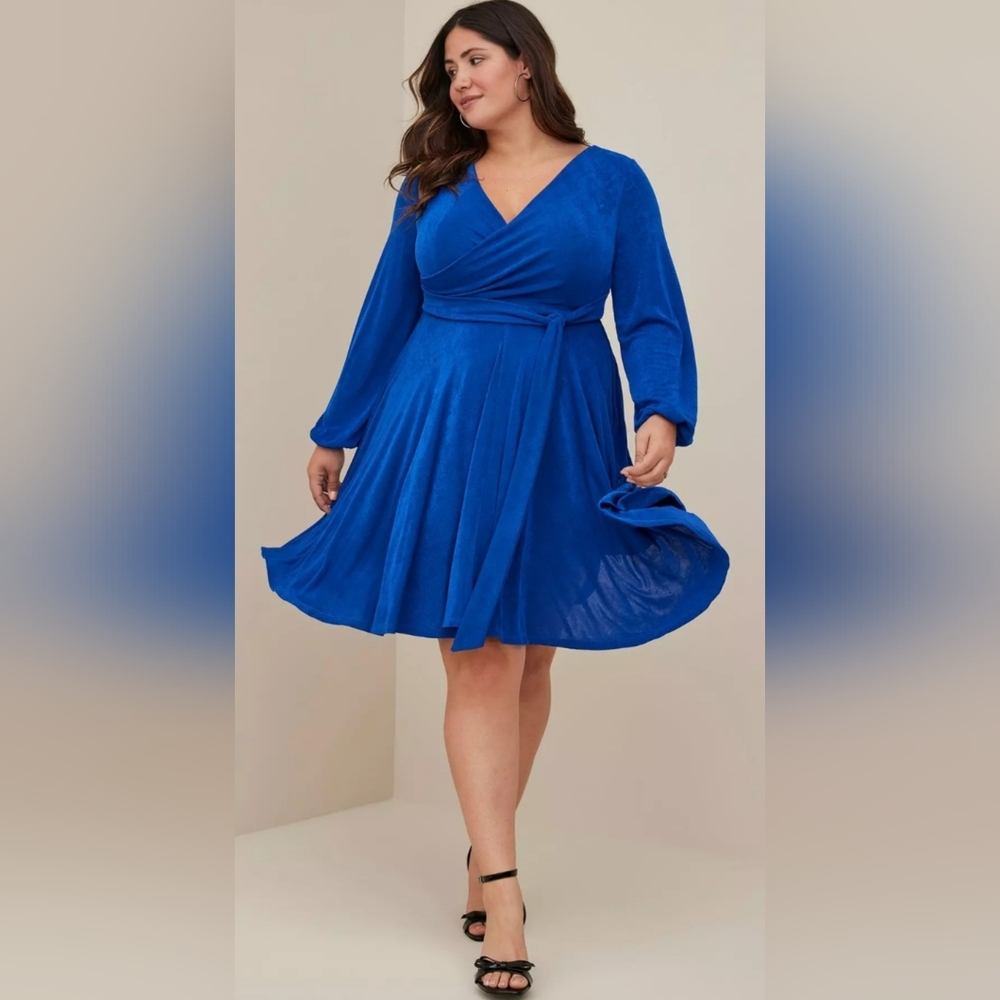 NWT Torrid Blue Fit and Flare Dress with Bishop Sleeves